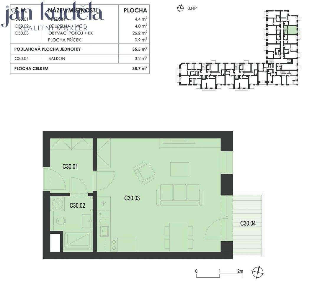 Byt 1+kk · 36 m² · Střední, Brno - Ponava - 3