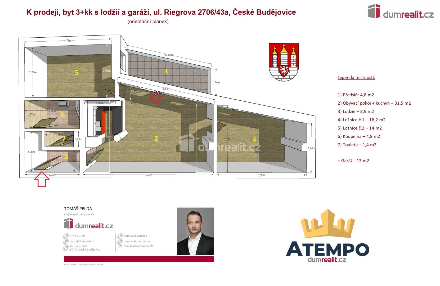 Prodej byt 3+kk - Riegrova, České Budějovice, 81 m²