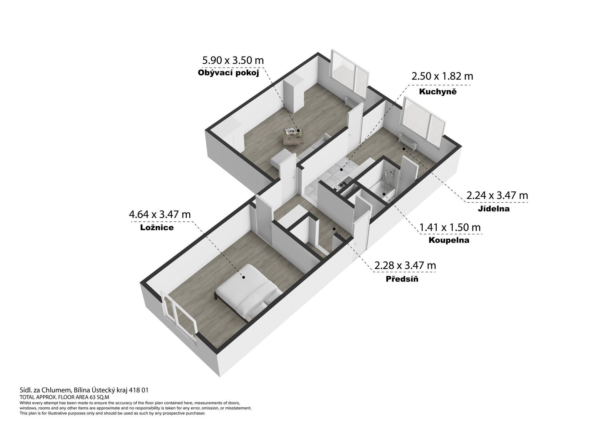 2+1, Sídliště Za Chlumem, Bílina Teplické Předměstí, 60 m² - 1