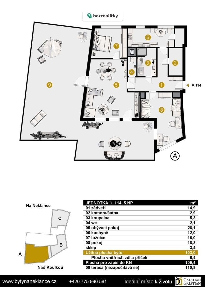 Byt 3+1 · 109 m² · Nad Koulkou 3383, Praha Smíchov - 3