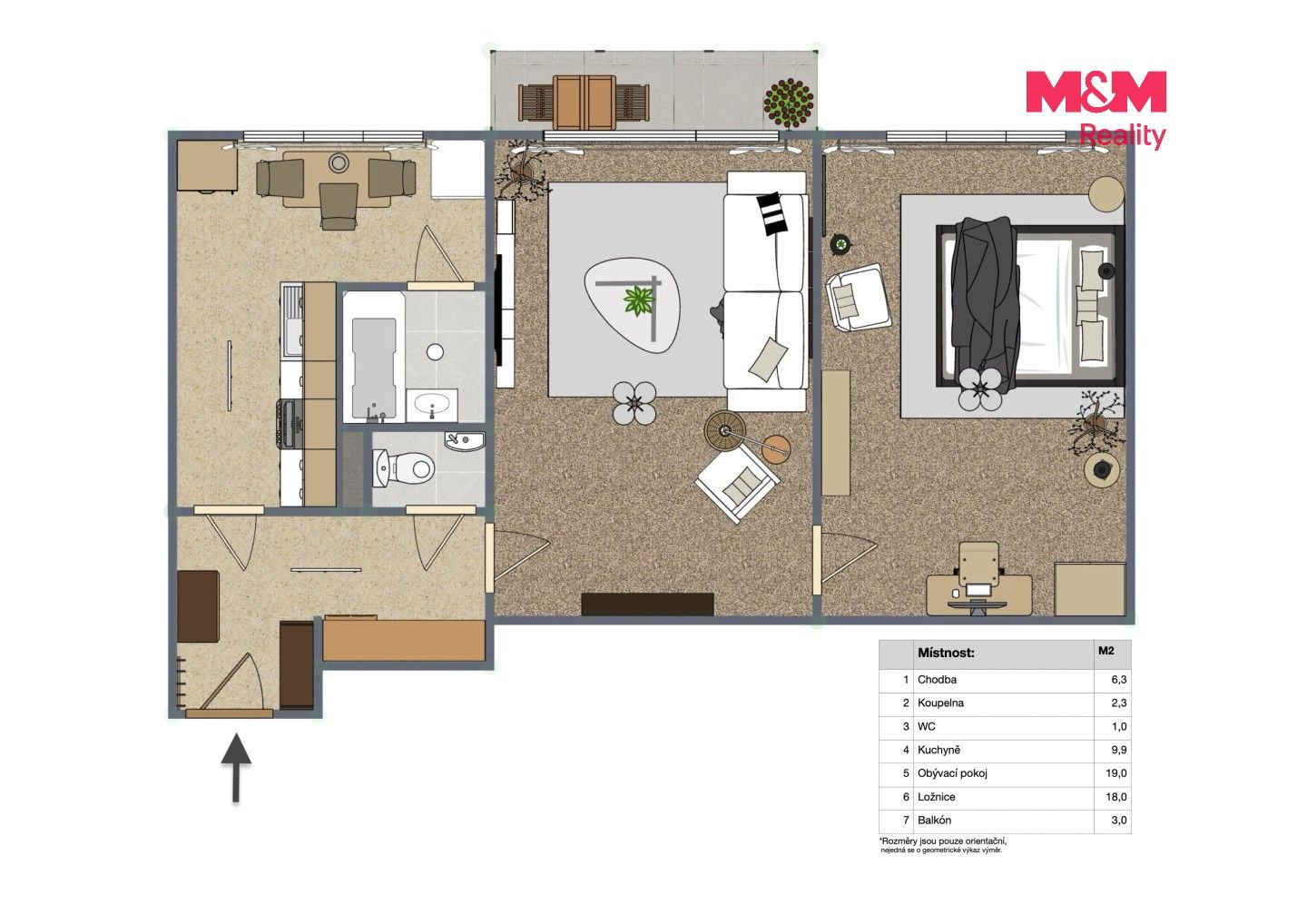 Byt 2+1 · 56 m² · Zeyerova, Písek - 3