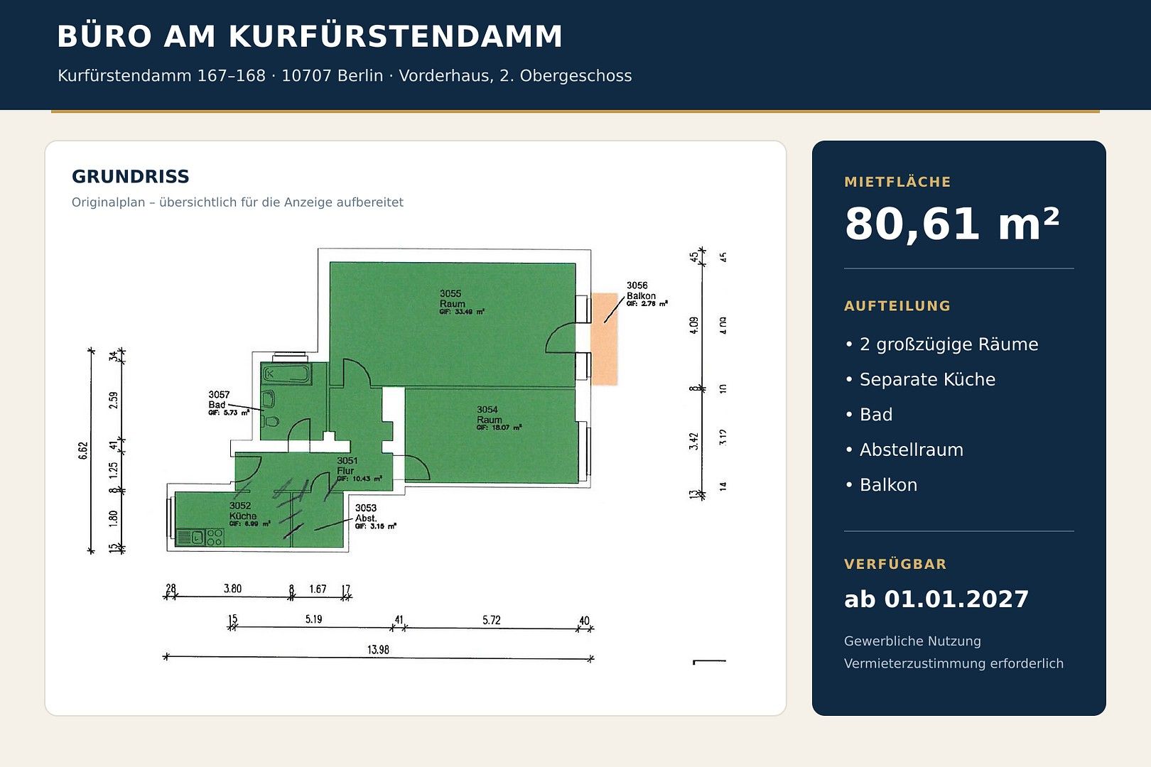 Kanceláře, Kurfürstendamm 167 Berlin Wilmersdorf Berlin 10707, 81 m² - 2