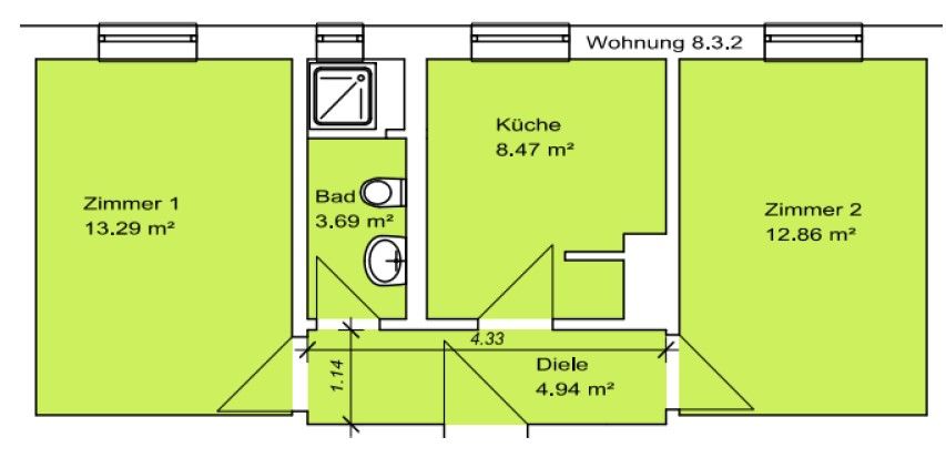 2+1, Eisnerstraße 8 Magdeburg Stadtfeld Sachsen-Anhalt 39110, 49 m² - 1