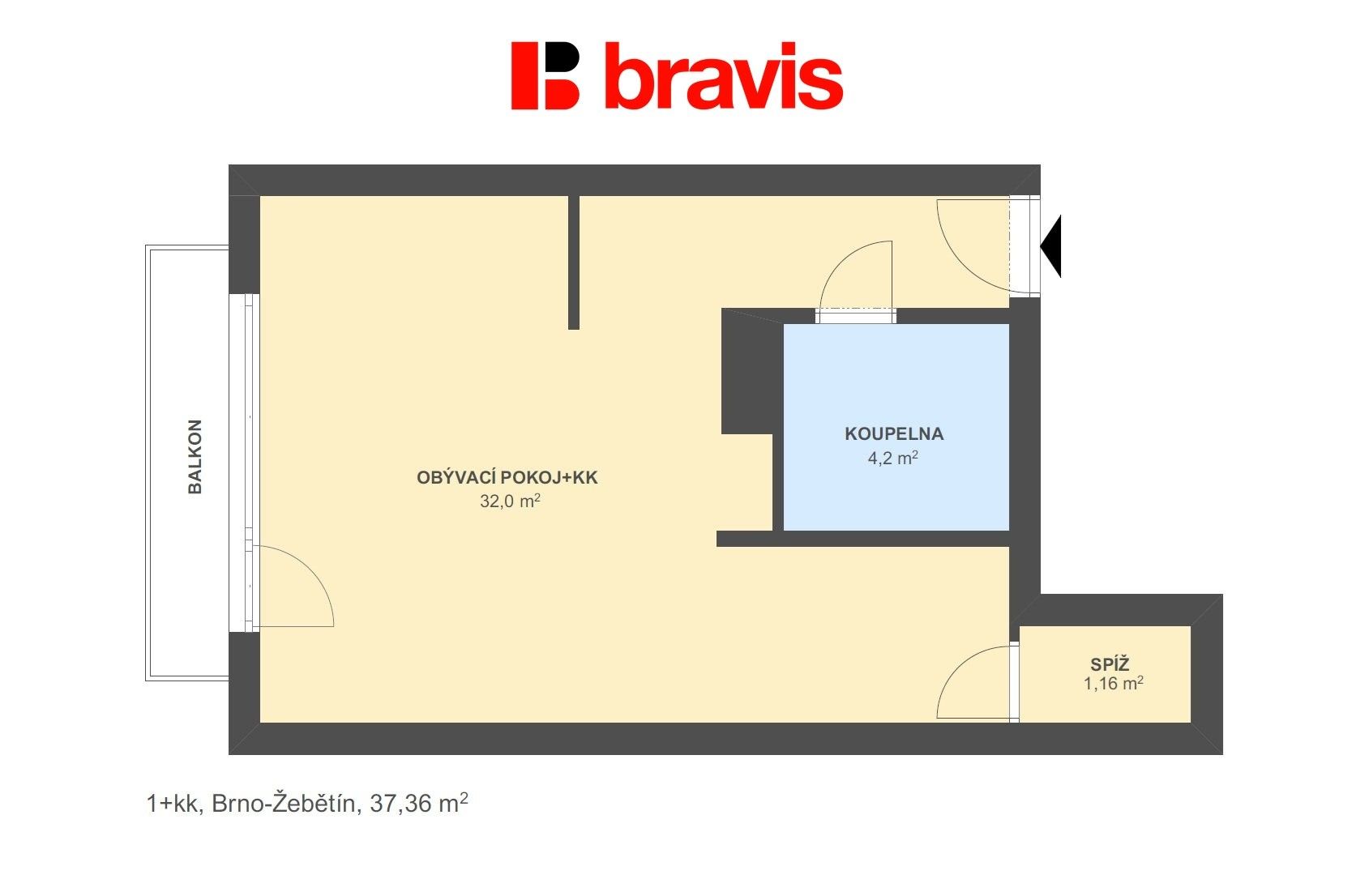 Pronájem byt 1+kk - Kohoutovická 20, Brno Žebětín, 37 m² - 5