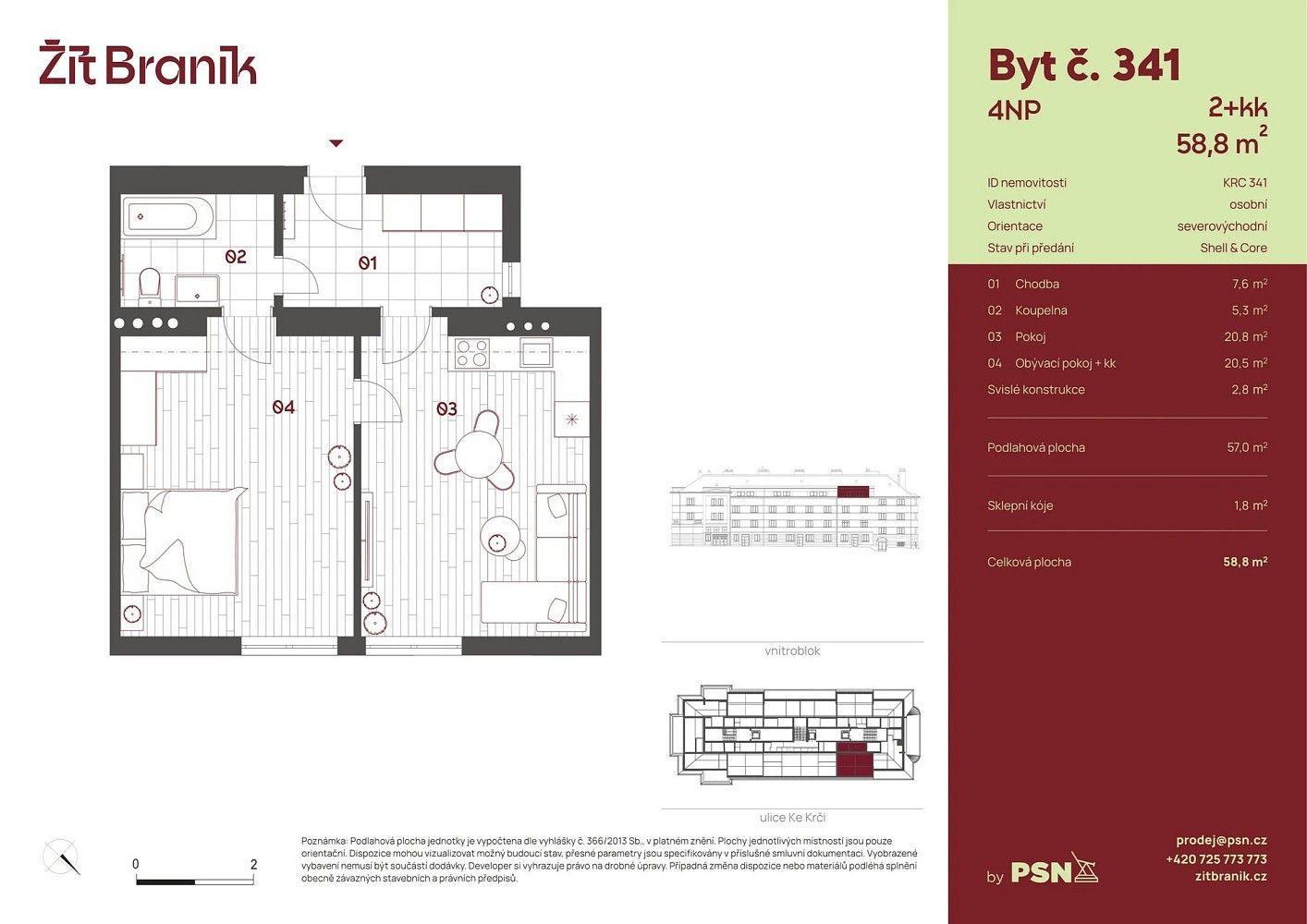 2+kk, Ke Krči, Praha 4 - Braník, 54 m² - 2