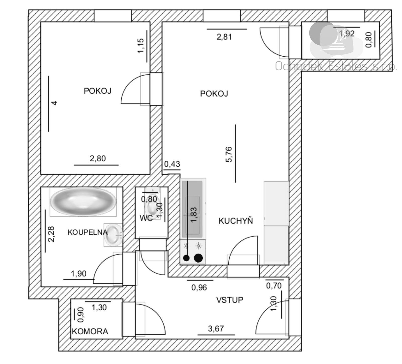 Prodej byt 2+kk - U Oblouku, Ostrava, 42 m²