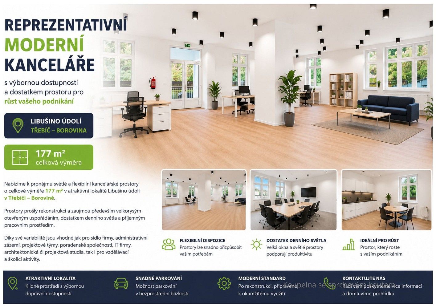 Pronájem kancelář - Libušino údolí, Třebíč - Borovina, 177 m² - 5