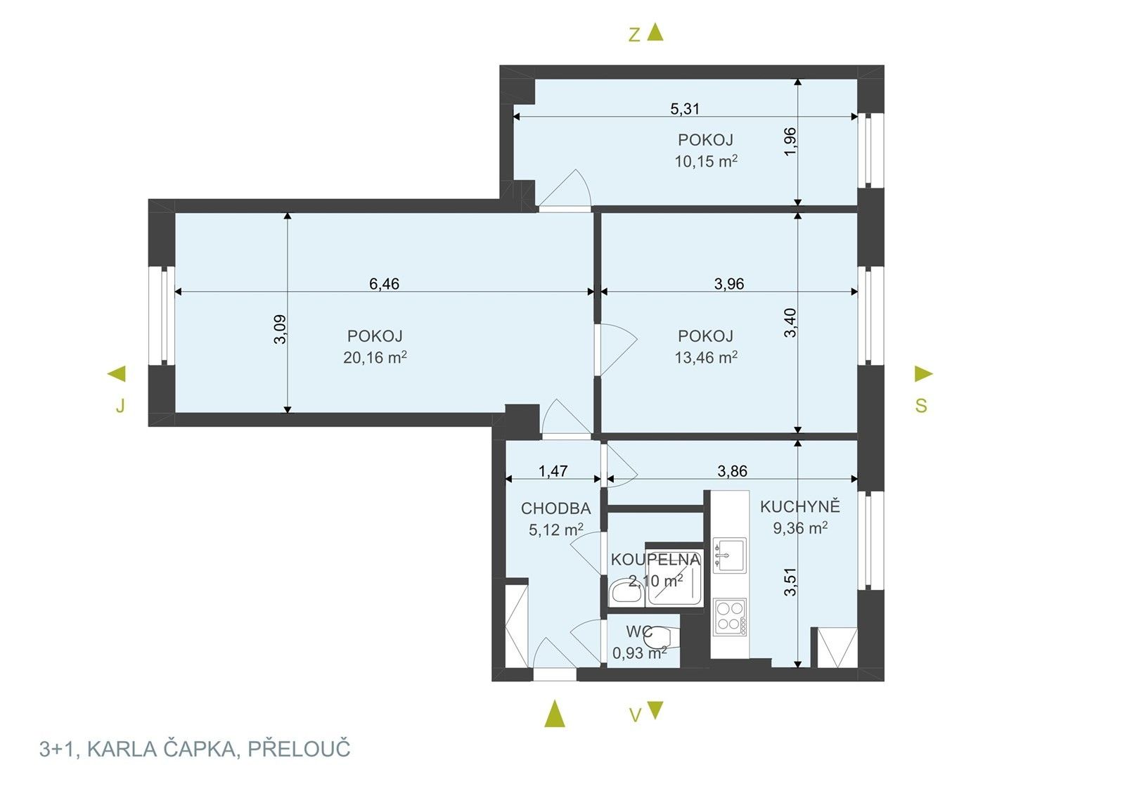 Byt 3+1 · 62 m² · K. Čapka 1118, Přelouč - 3