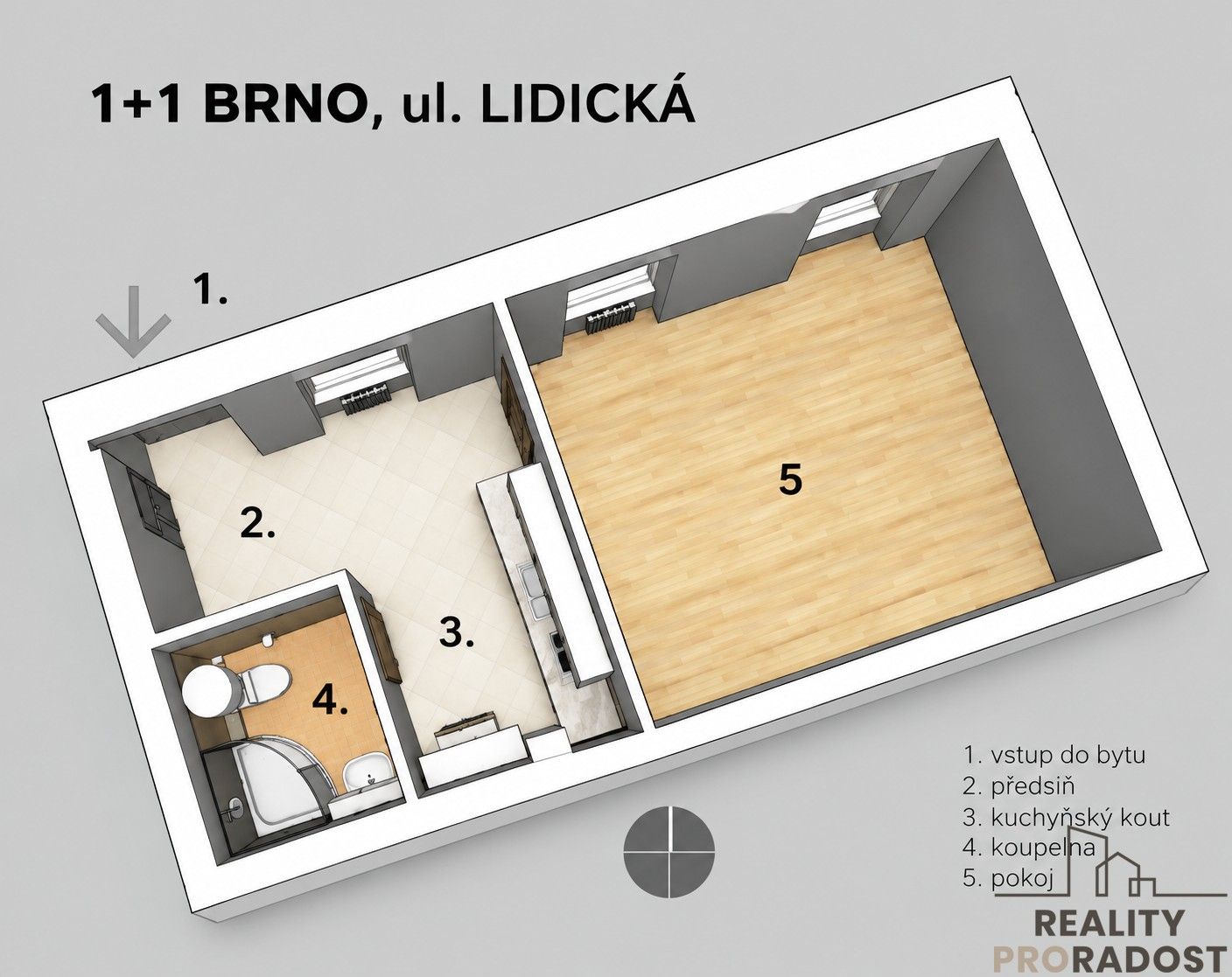 Byt 1+1 · 34 m² · Lidická, Brno Veveří - 3