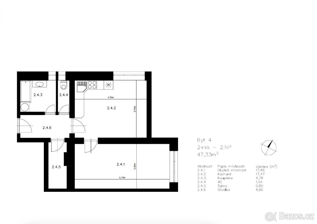 Pronájem byt 2+kk - Lichnov u Bruntálu, 793 15, 47 m²