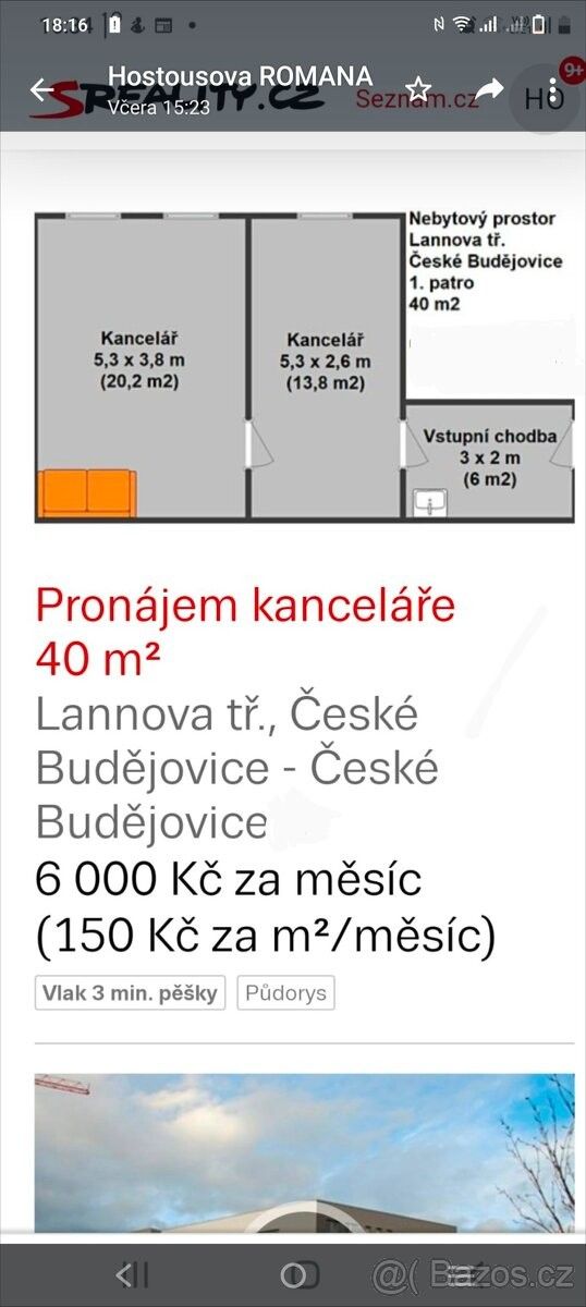Pronájem kancelář - České Budějovice, 370 01, 40 m²