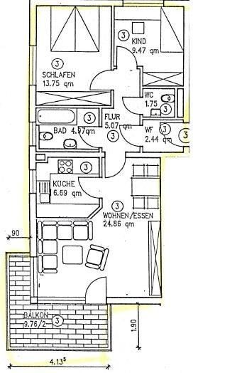 3+kk, , Bádensko-Württembersko, 73 m² - 1