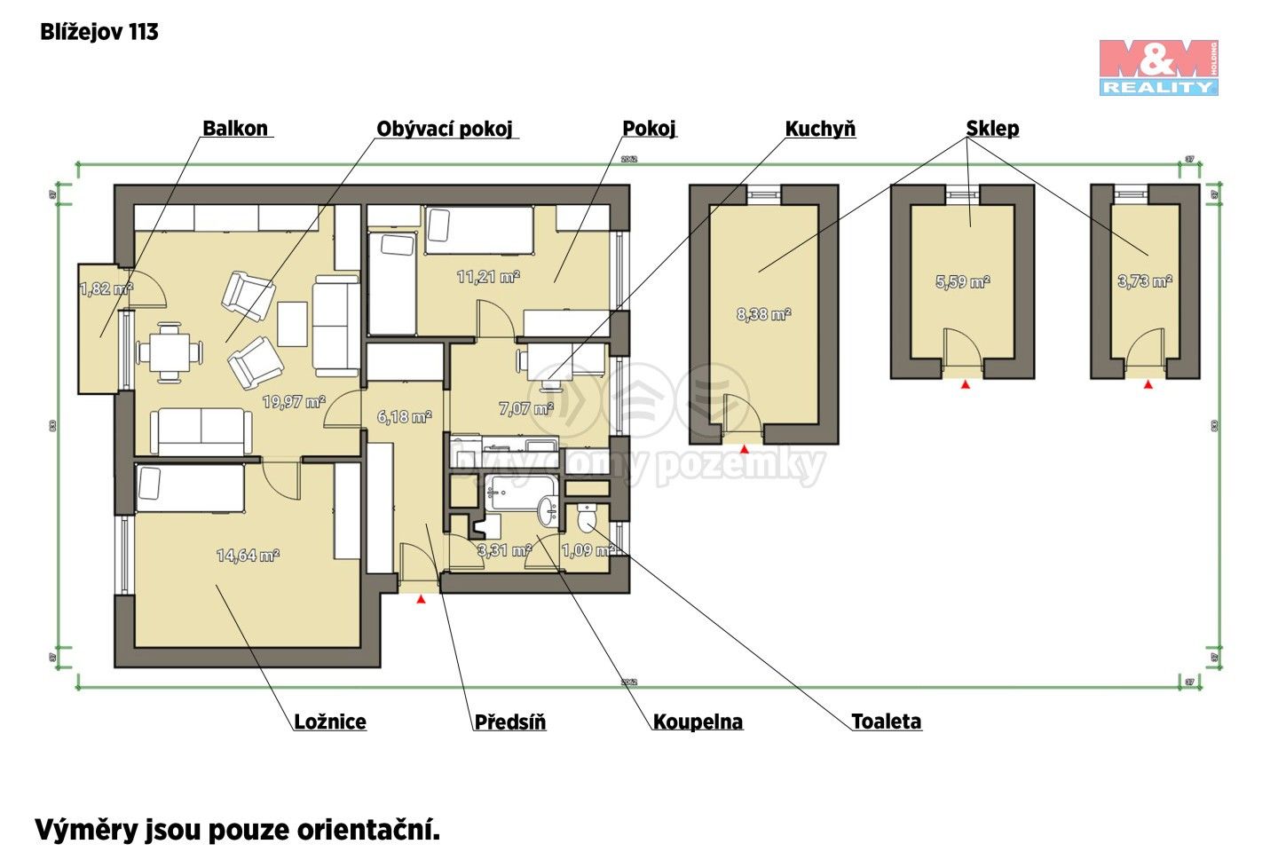 Prodej byt 3+1 - Blížejov, 63 m²
