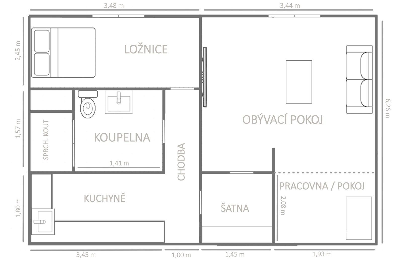 Pronájem byt 2+kk - Holešická 4740, Chomutov, 42 m² - 5