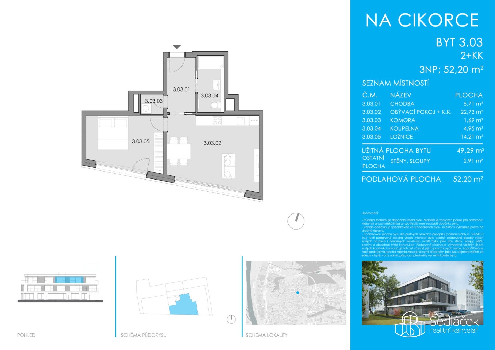 Prodej byt 2+kk - Na Cikorce, Praha, 52 m²