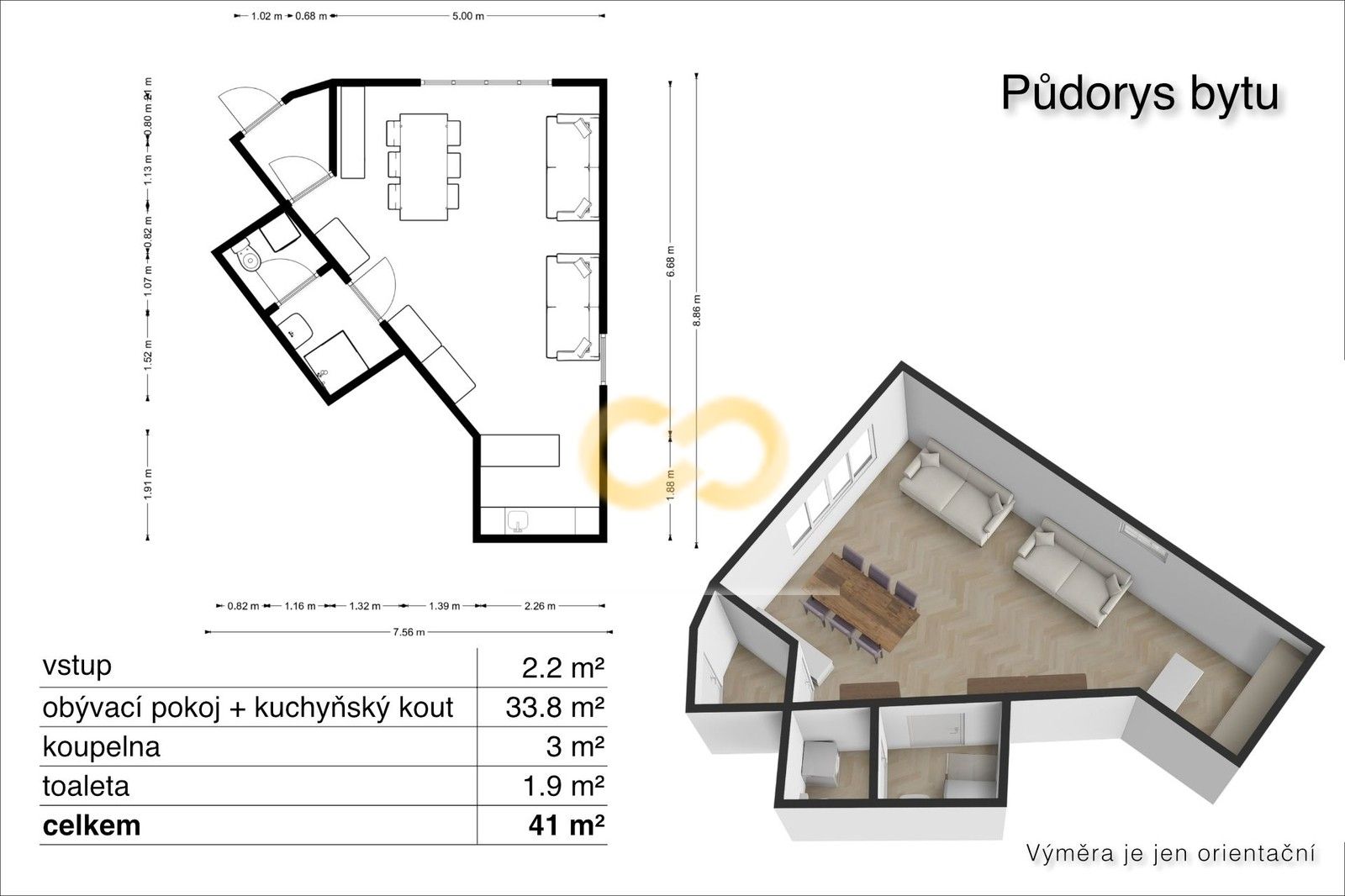 Byt 1+kk · 43 m² · Jenišov, Horní Planá - 4