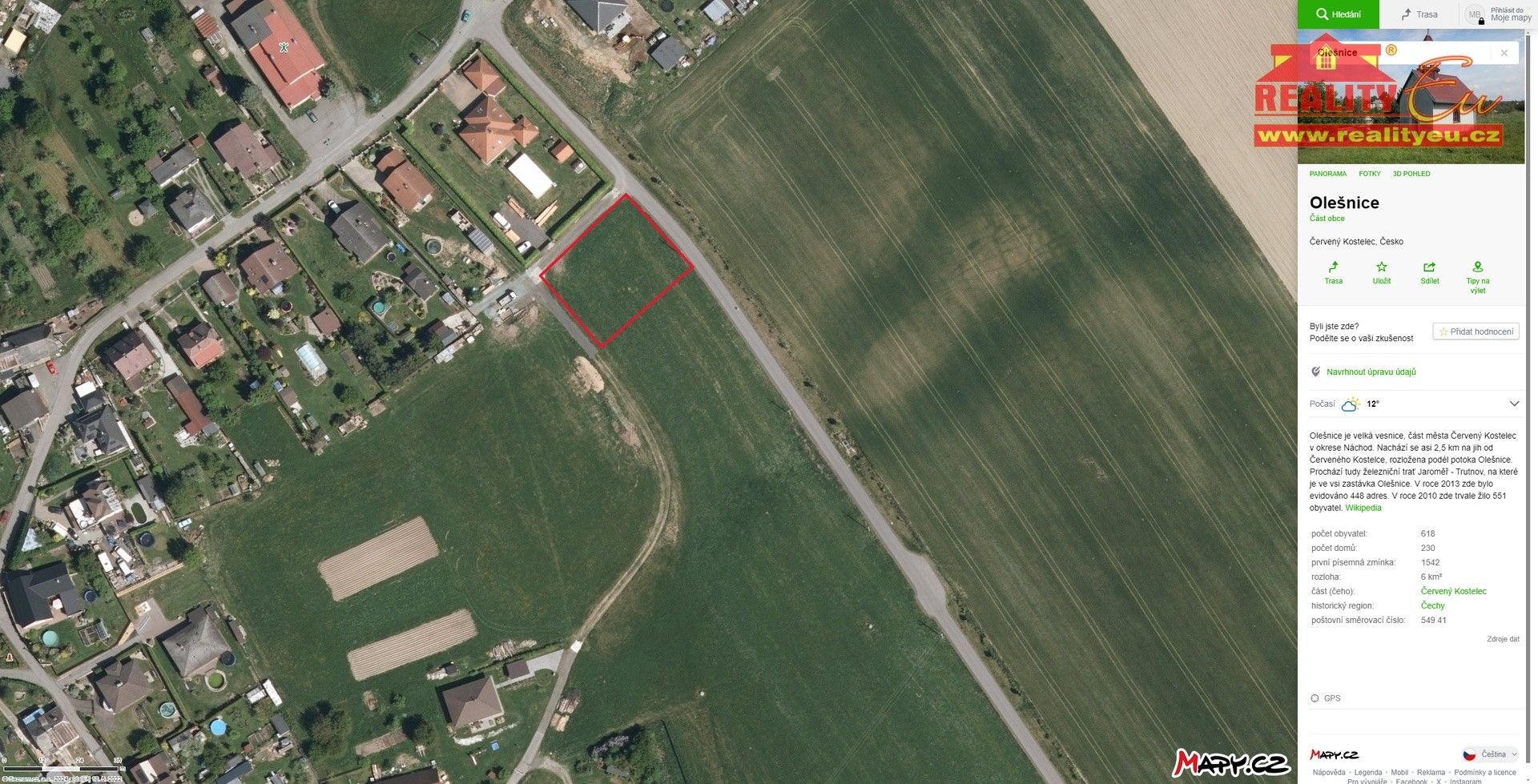 Prodej pozemek pro bydlení - Olešnice, Červený Kostelec, 1 131 m²
