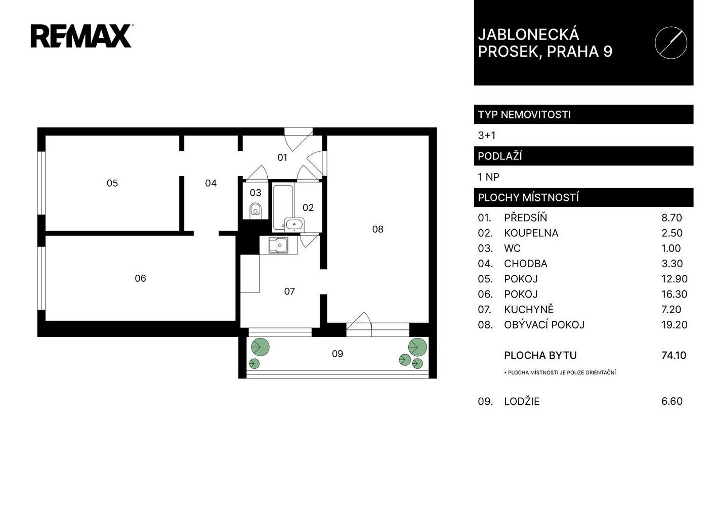 3+1, Jablonecká, Praha 9 - Střížkov, 74 m² - 2