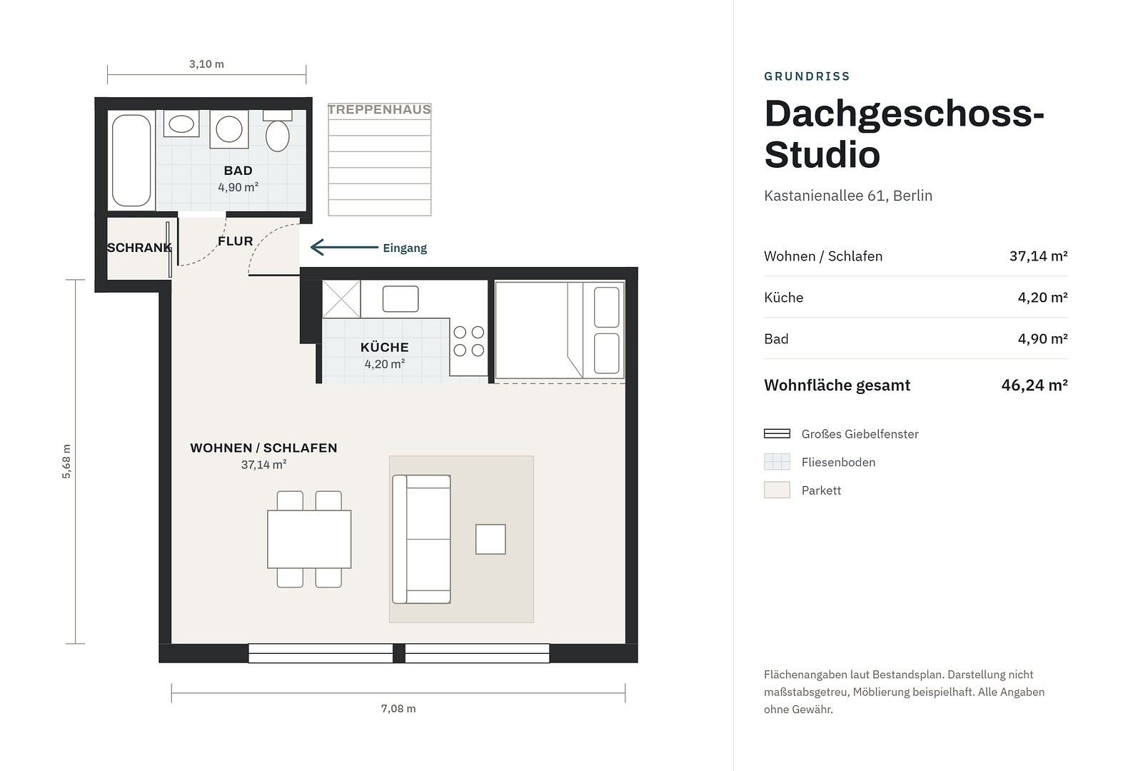 1+1, Kastanienallee 61 Berlin Mitte Berlin 10119, 46 m² - 2