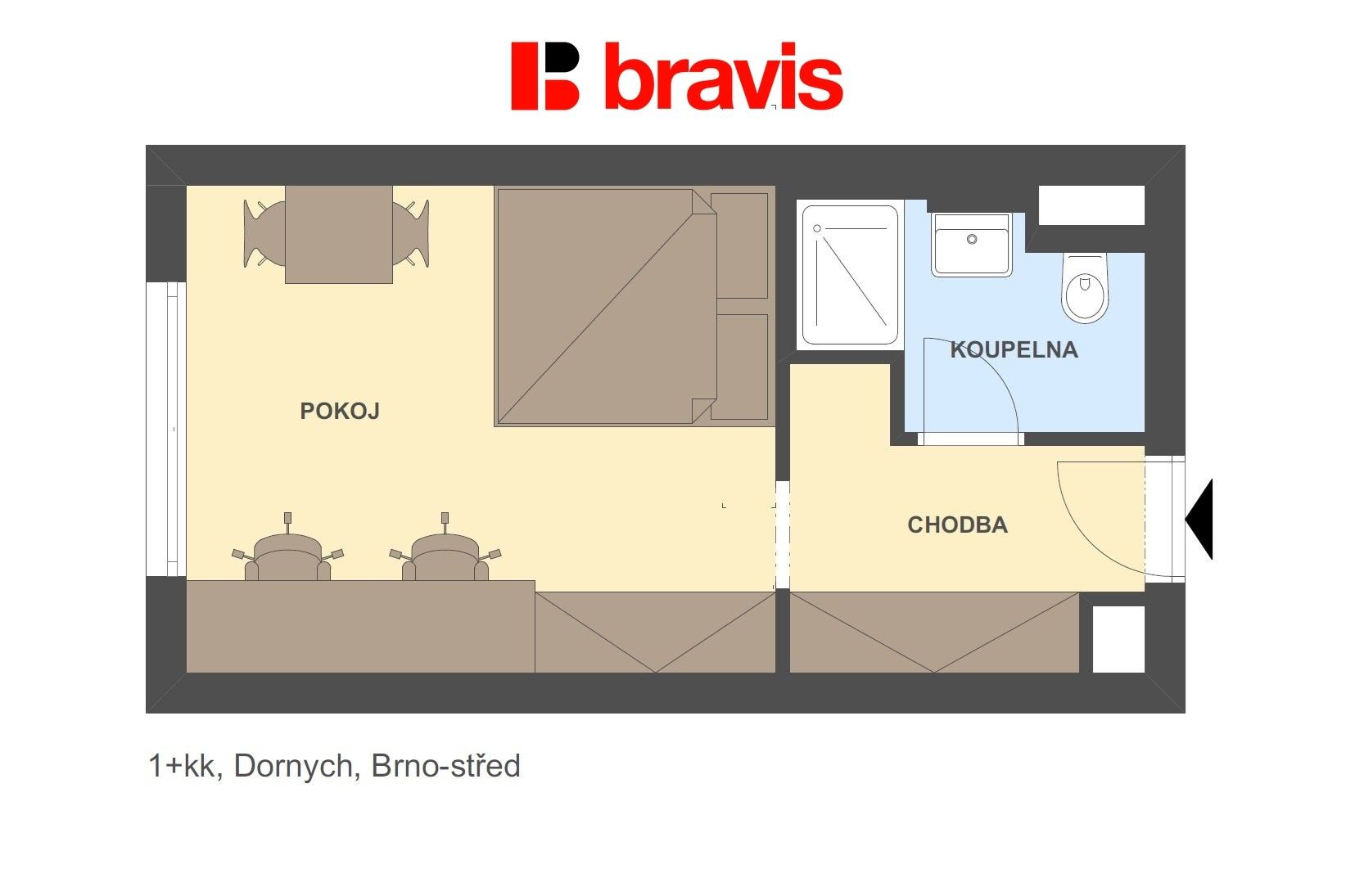 Pronájem byt 1+kk - Dornych 519, Brno Trnitá, 24 m² - 5