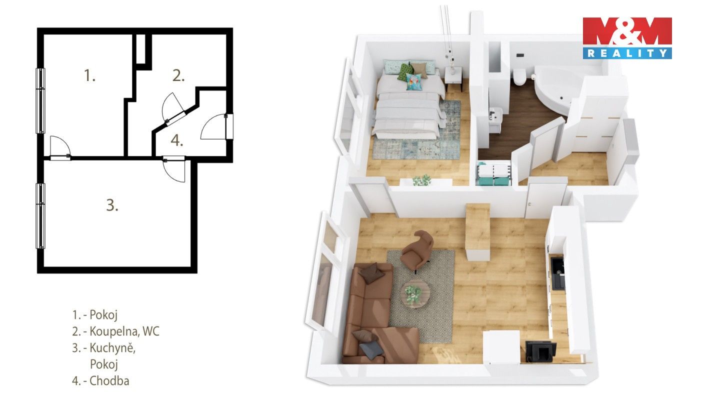 Prodej byt 2+kk - Kolínská, Chvaletice, 36 m²