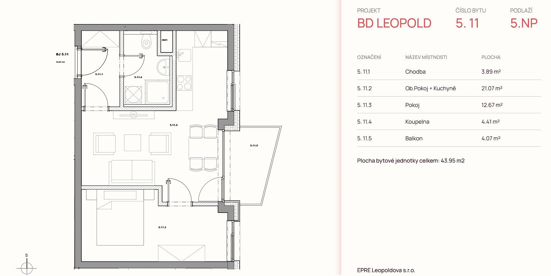2+kk, Leopoldova, Praha 4 - Chodov, 44 m² - 2