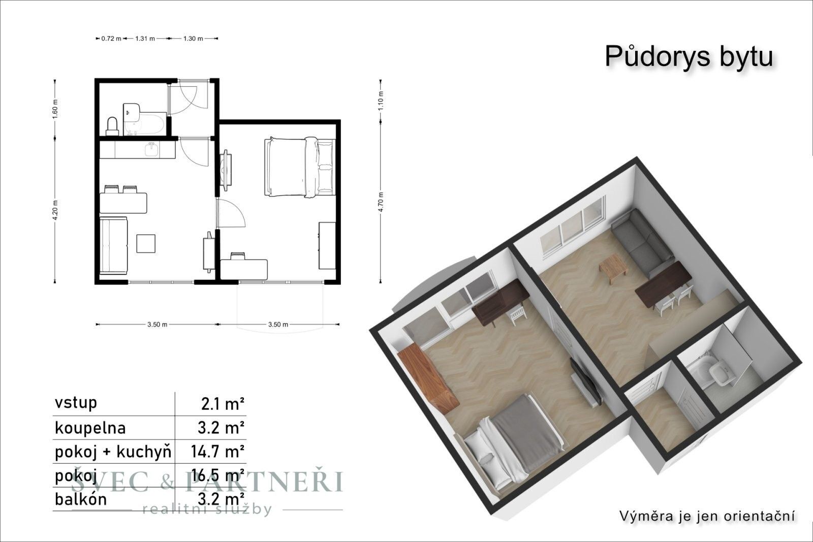 Prodej byt 2+kk - Větrná, České Budějovice 2, 40 m² - 5