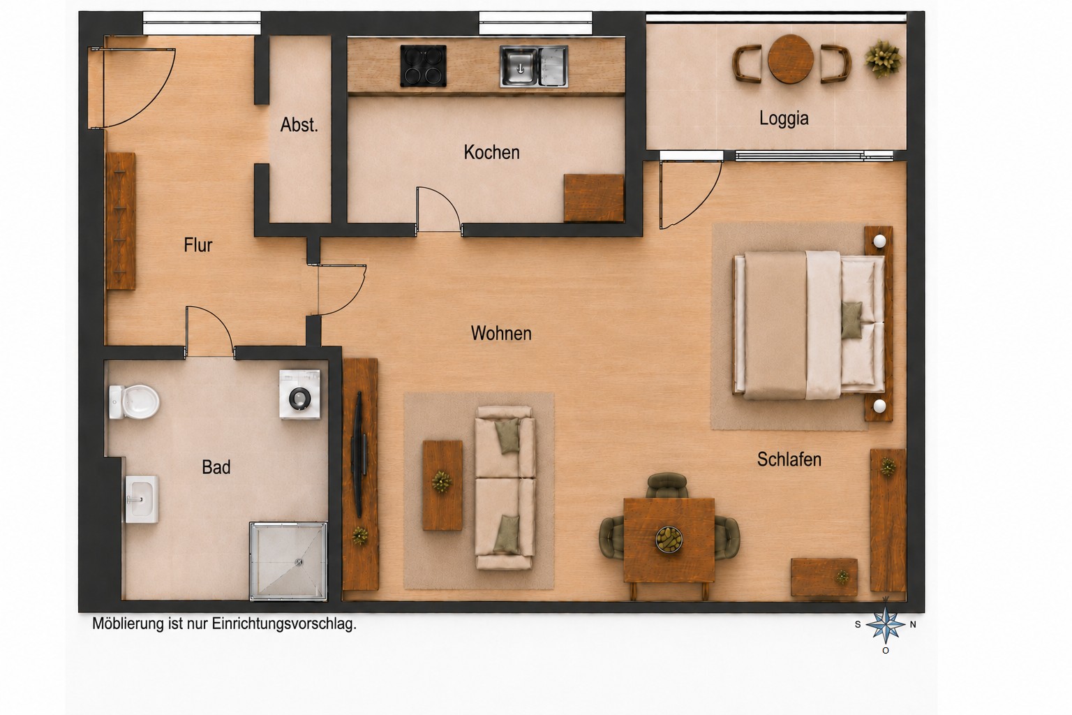1+1, Pallingerstraße 3 Traunreut Traunreut Bayern 83301, 44 m² - 1