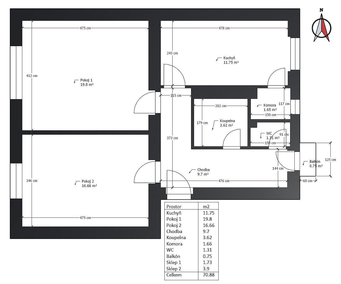 Prodej byt 2+1 - Češkova, Pardubice, 66 m²