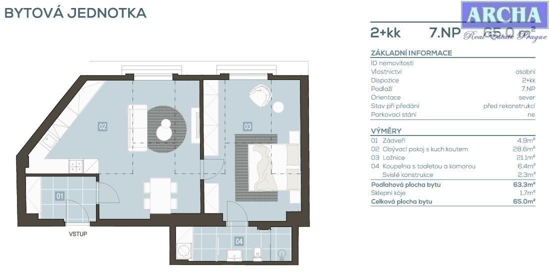 2+kk, Koněvova, Praha, 65 m²
