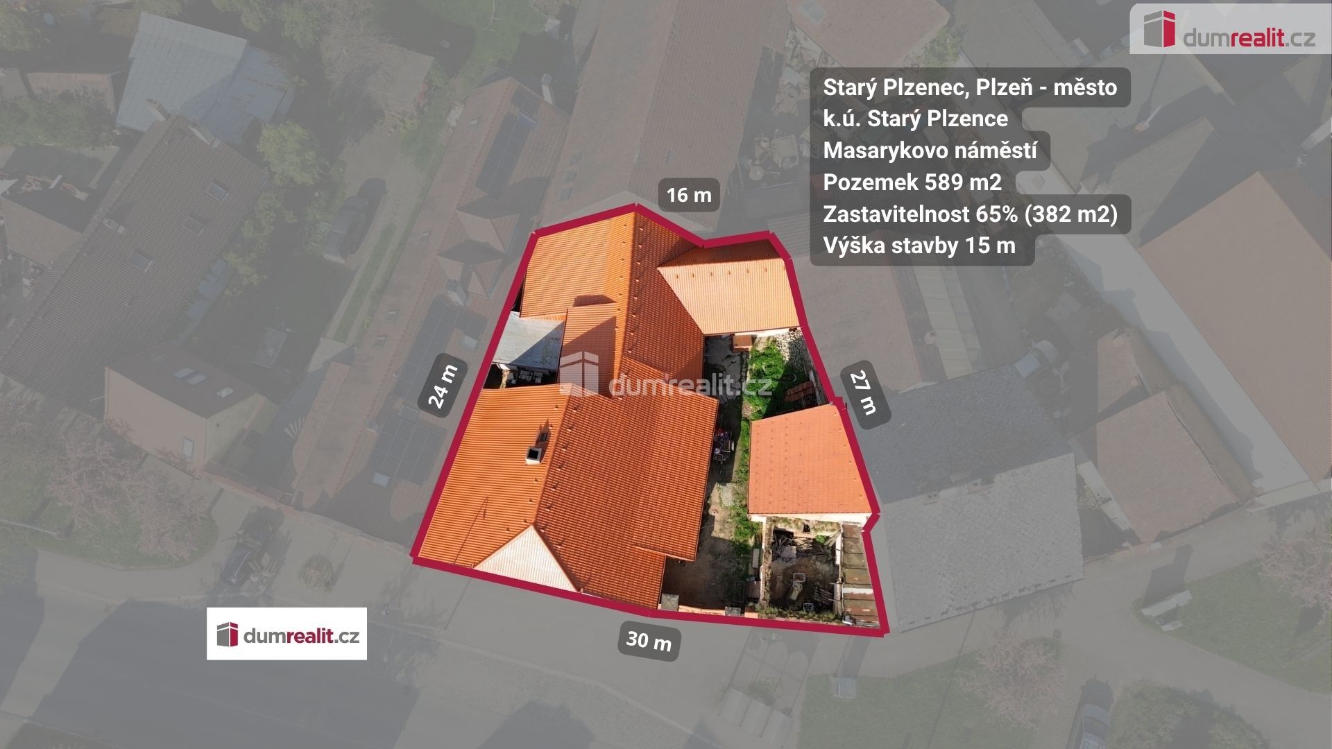 Pozemky pro bydlení, Masarykovo náměstí, Starý Plzenec, 589 m²
