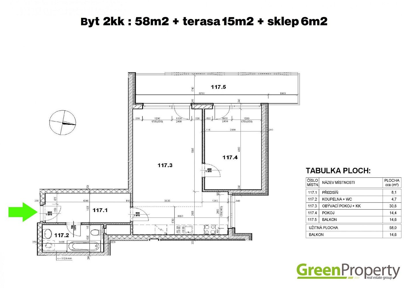 2+kk, Miroslava Hajna, Praha 9 - Letňany, 58 m² - 2
