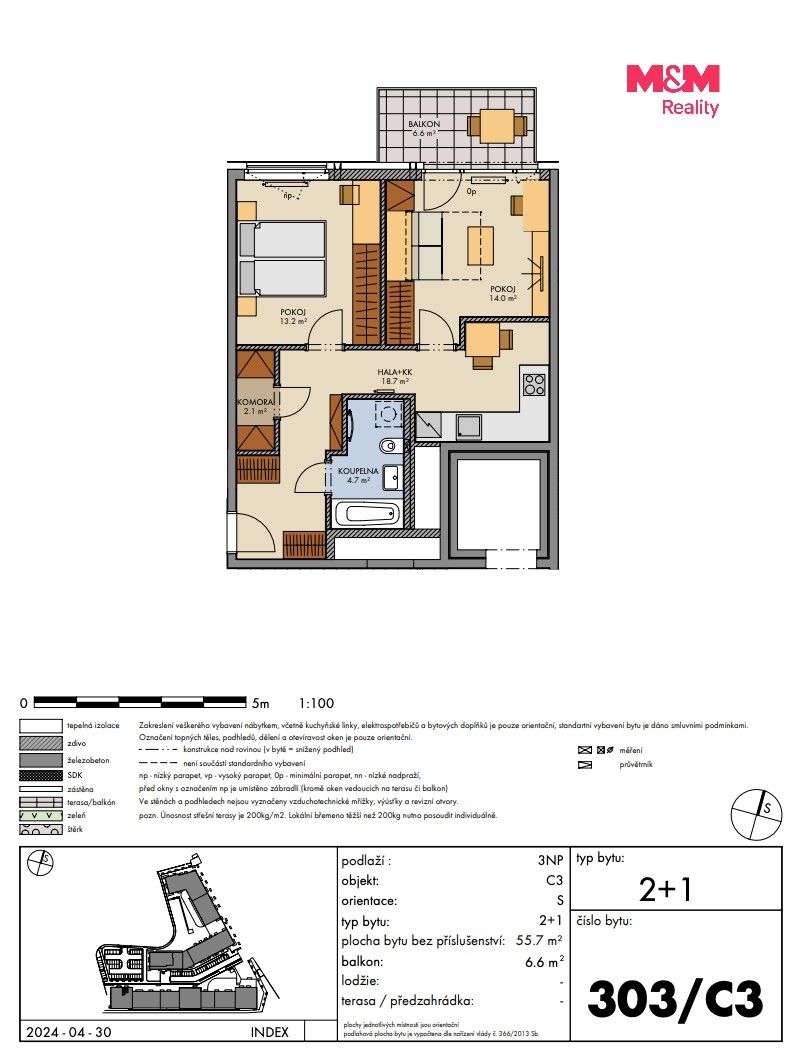 Byt 2+1 · 56 m² · Svitákova, Praha - 3