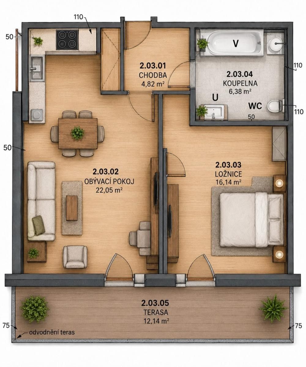 Pronájem byt 2+kk - Rooseveltova, Chlumec nad Cidlinou, 49 m² - 5