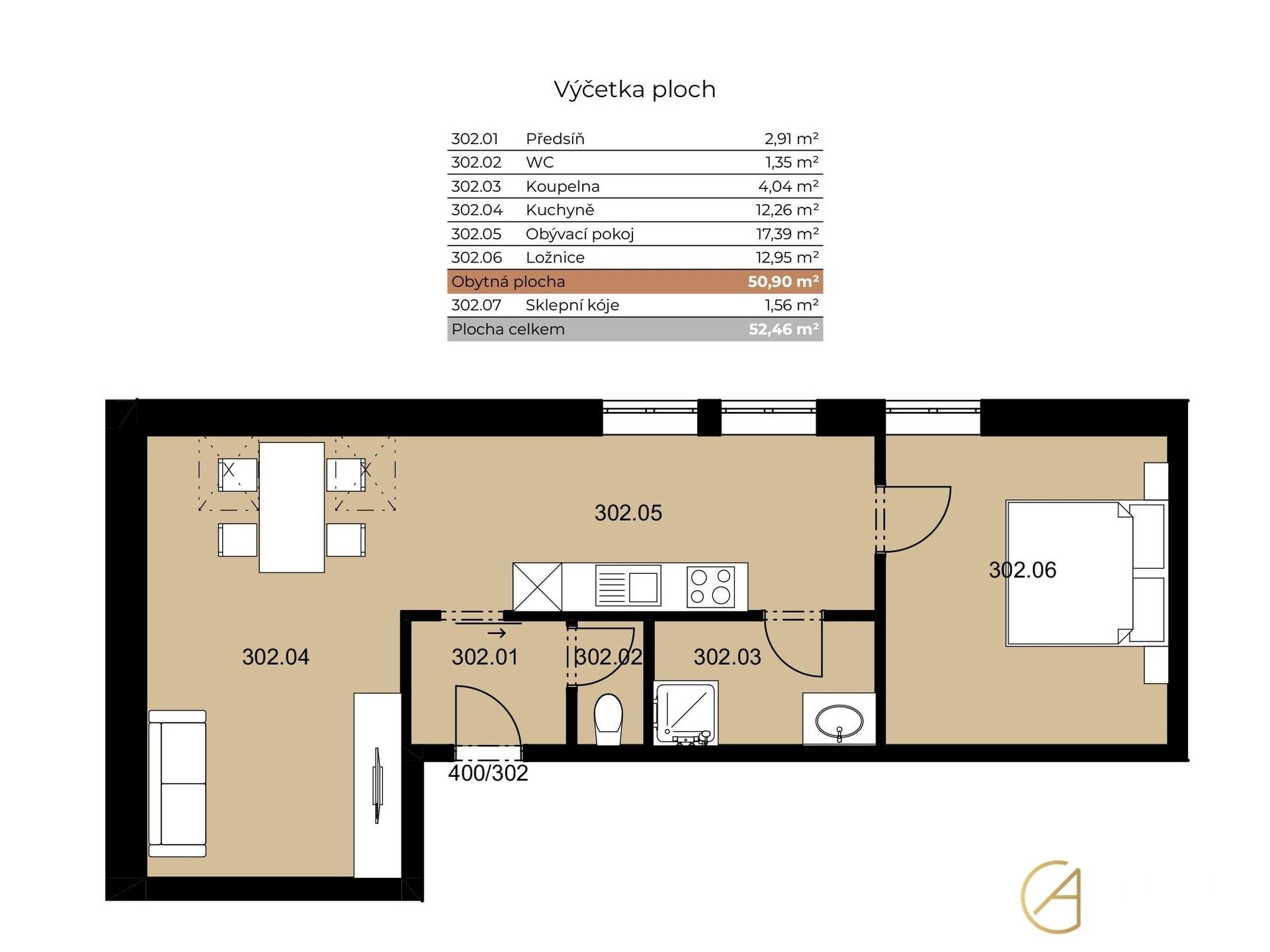 Byt 2+1 · 53 m² · Herálec - 3