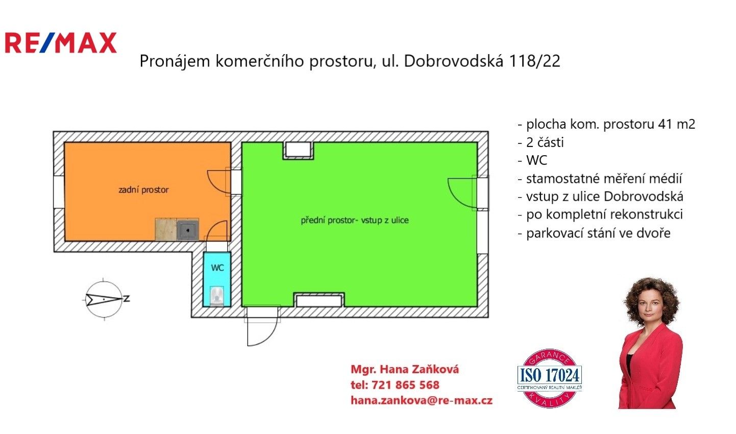 Pronájem obchodní prostory - Dobrovodská, České Budějovice, 41 m²