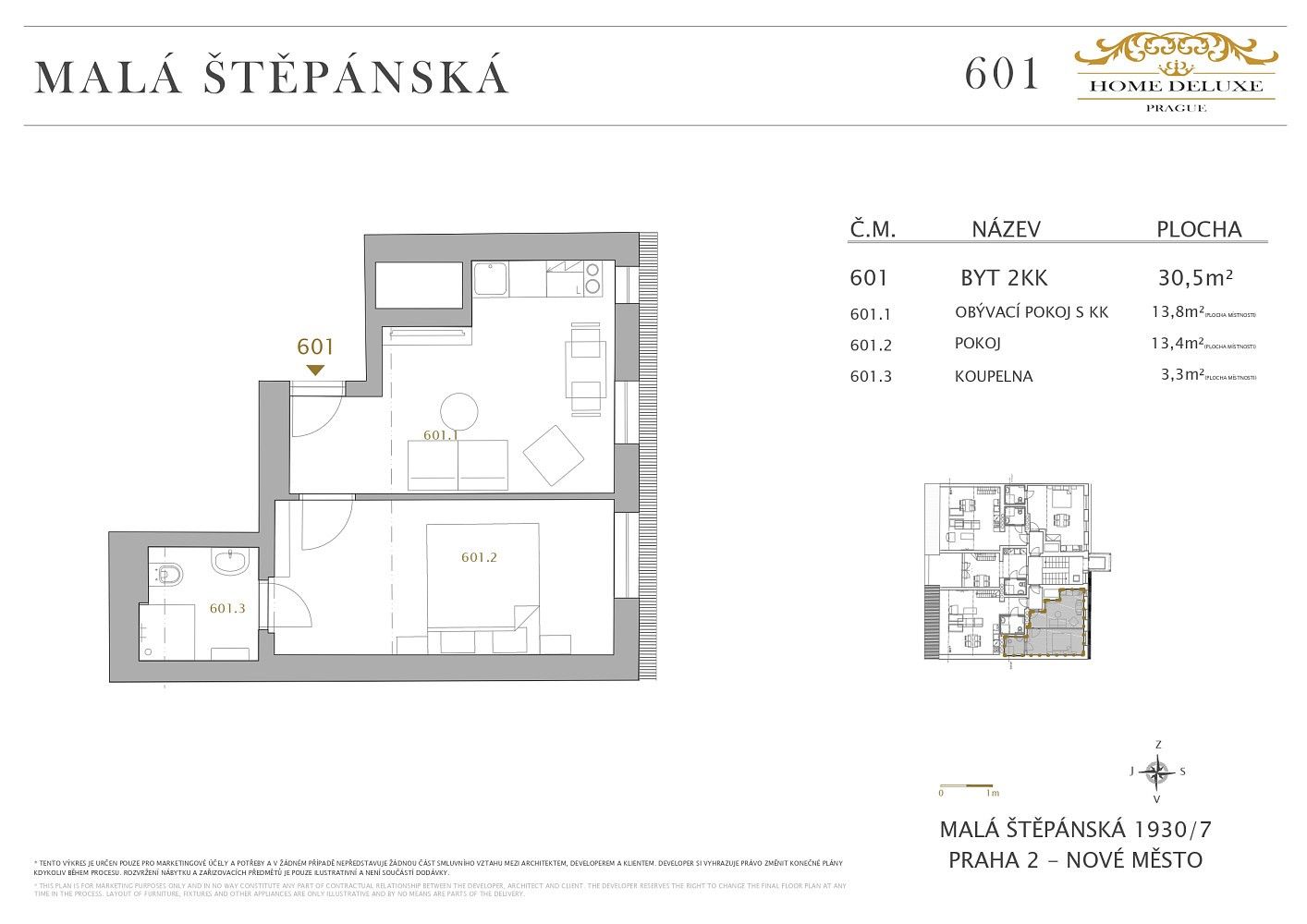 Byt 2+kk · 30,5 m² · Praha - Nové Město, okres Praha 2, Hlavní město Praha - 3
