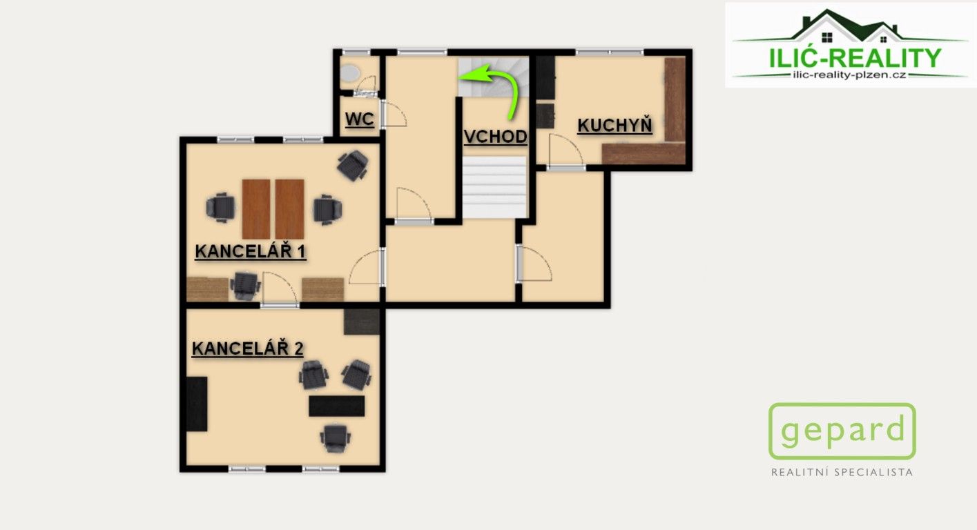 Pronájem kancelář - Na Roudné, Plzeň, 45 m²