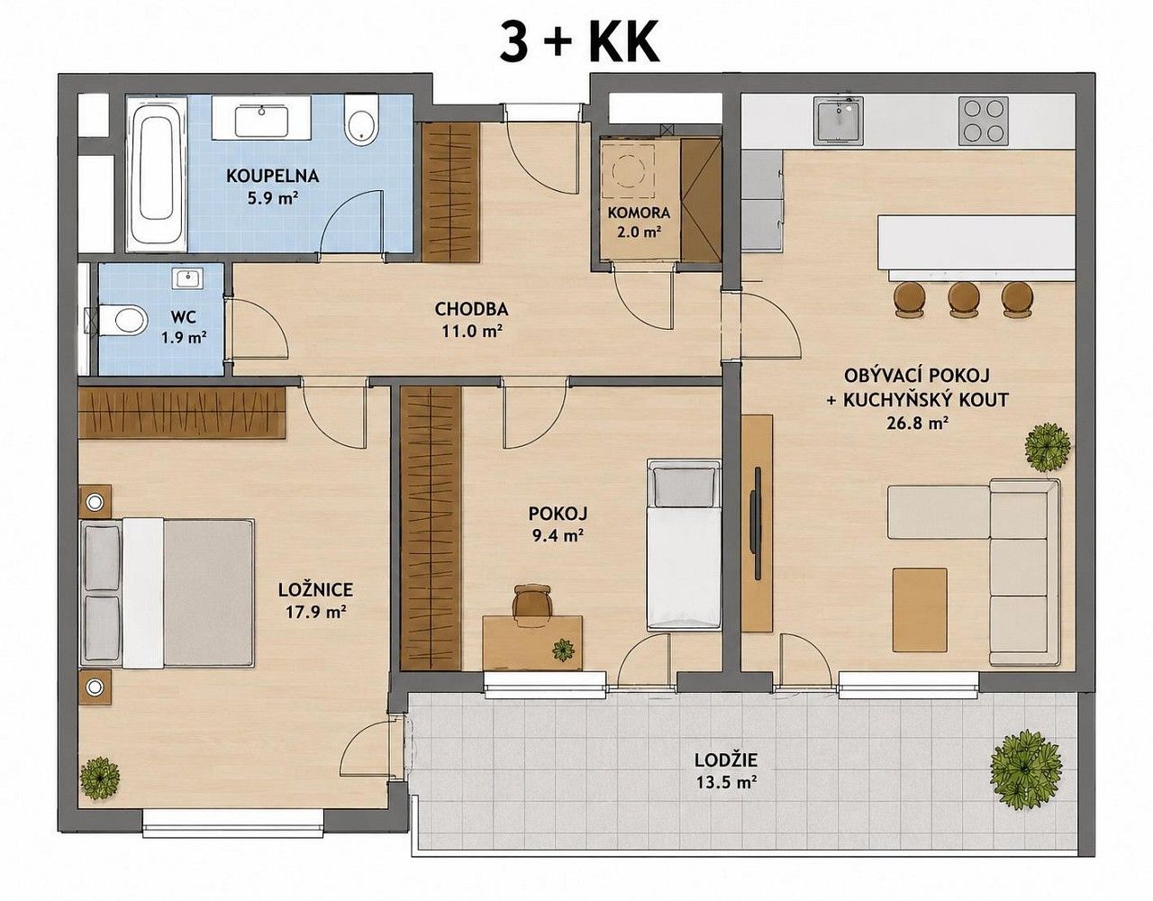 3+kk, Praha - Stodůlky, okres Praha 13, Hlavní město Praha, 74 m² - 2