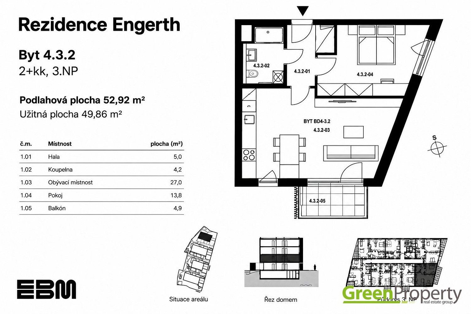 Byt 2+kk · 53 m² · Kladno - 3