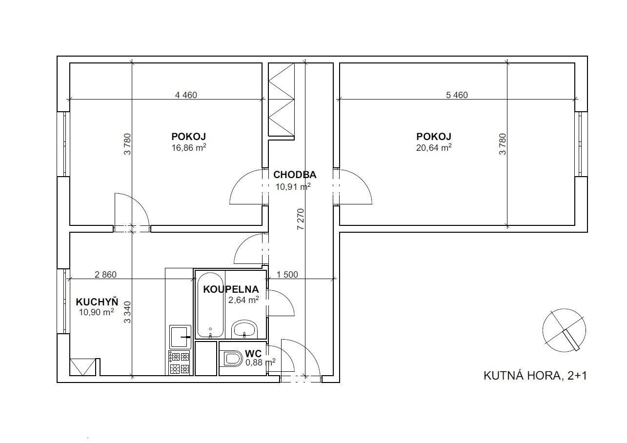 Prodej byt 2+1 - Ortenova, Kutná Hora, 65 m²