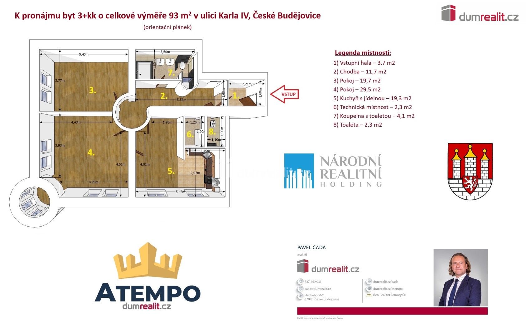 Pronájem byt 3+kk - Karla IV., České Budějovice, 93 m²