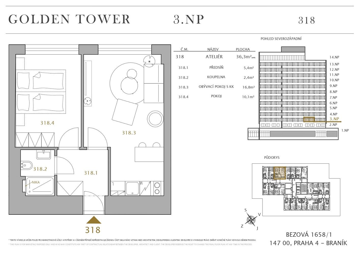 Byt 2+kk · 36,3 m² · Praha - Braník, okres Praha 4, Hlavní město Praha - 4