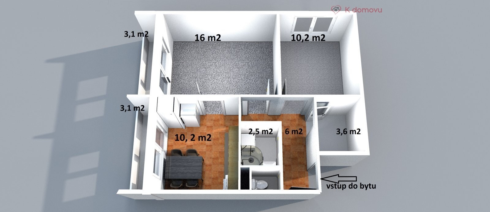 Byt 2+1 · 50 m² · Pod nemocnicí, Brno - 3