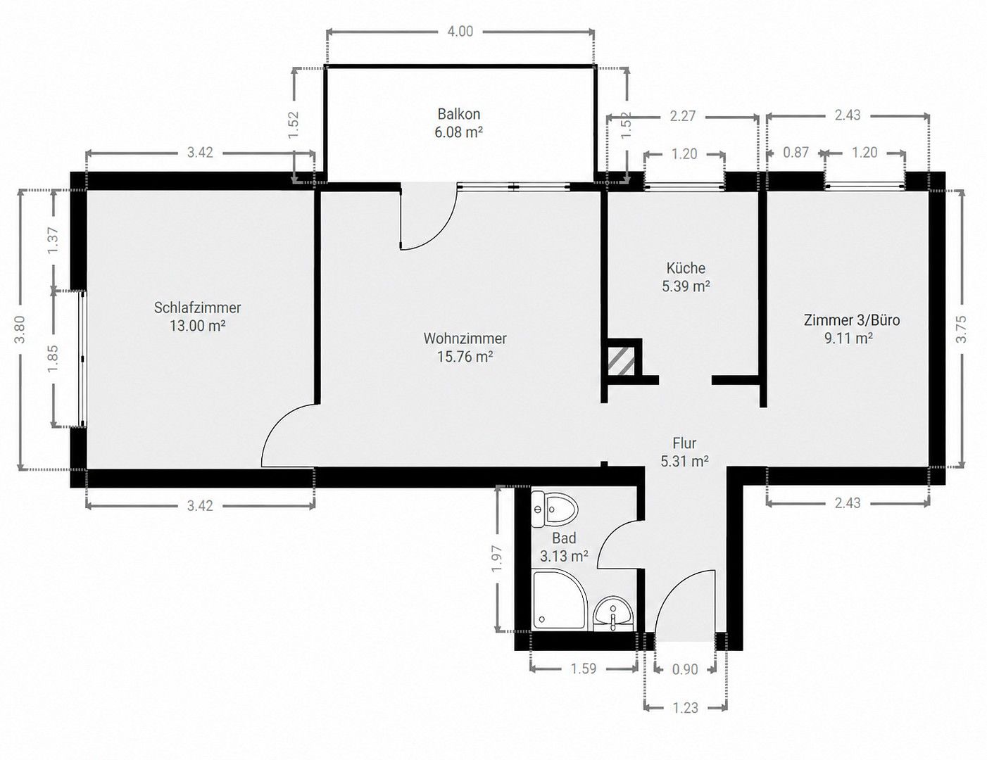 3+1, Niederhofenstraße 56, , Bádensko-Württembersko, 55 m² - 1