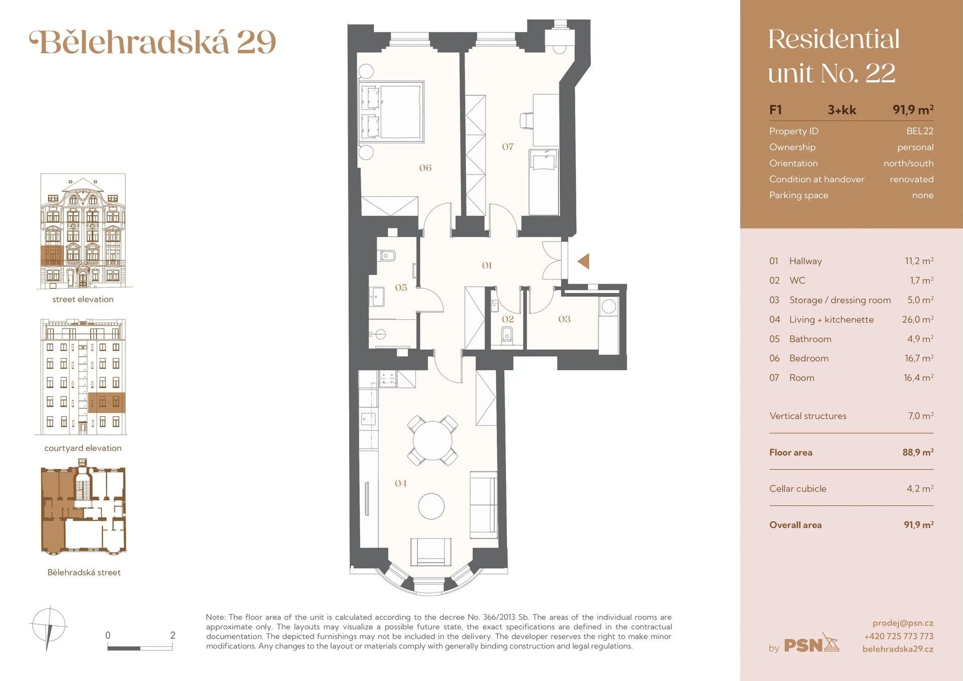 Byt 3+kk · 82 m² · Bělehradská, Praha - 3