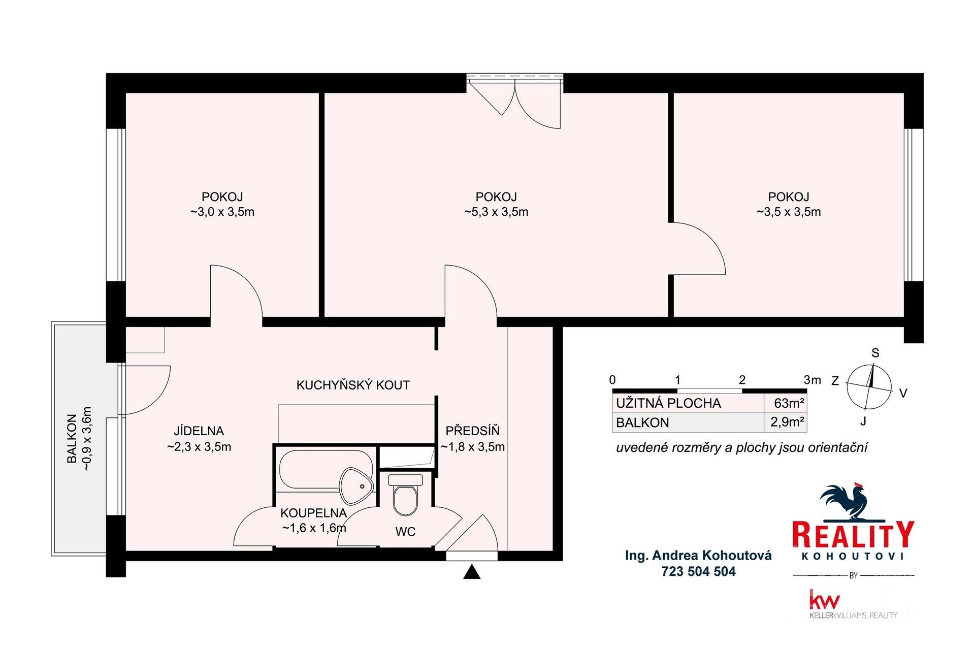 Prodej byt 3+1 - Sokolovská 2369, Tábor, 63 m²