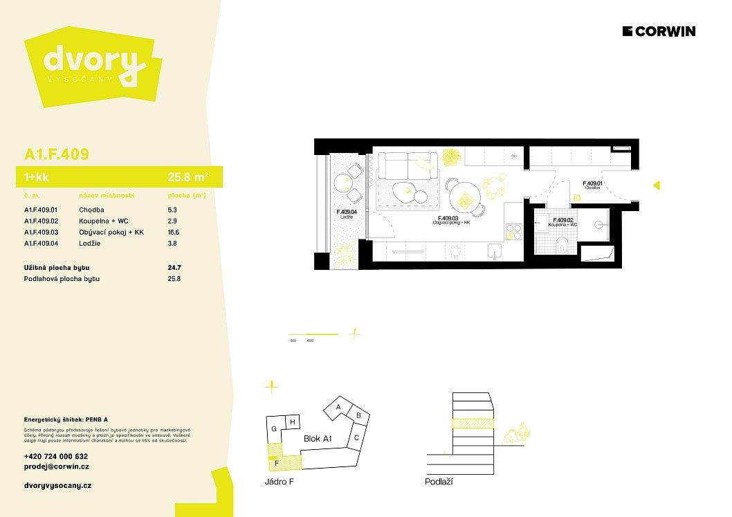 1+kk, K Žižkovu, Praha 9 - Vysočany, 26 m² - 2