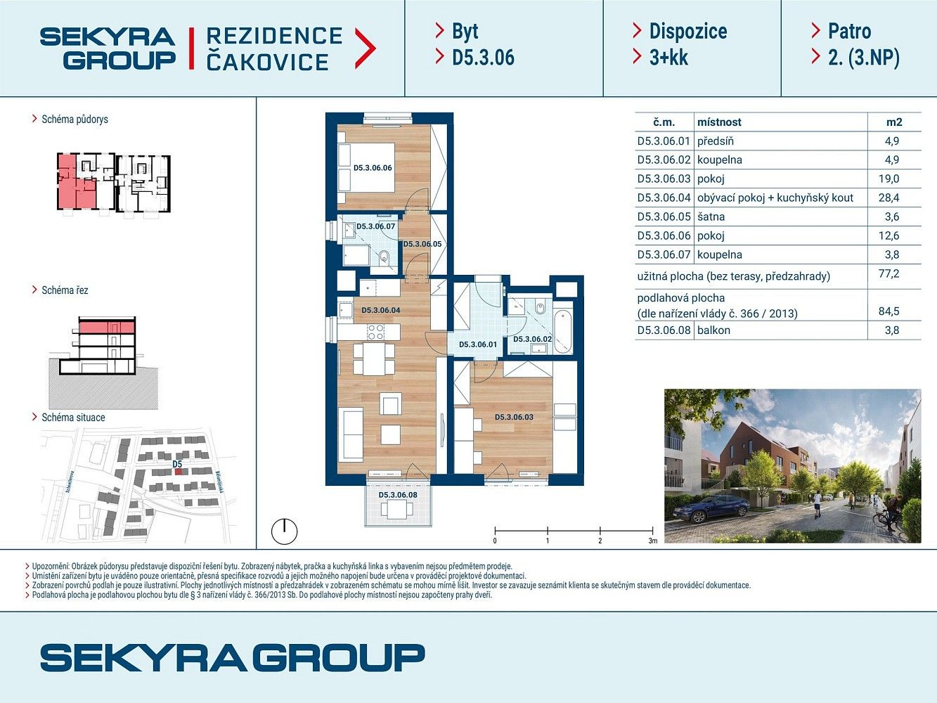 Prodej byt 3+kk - Schoellerova, Praha 9 - Čakovice, 77 m² - 2