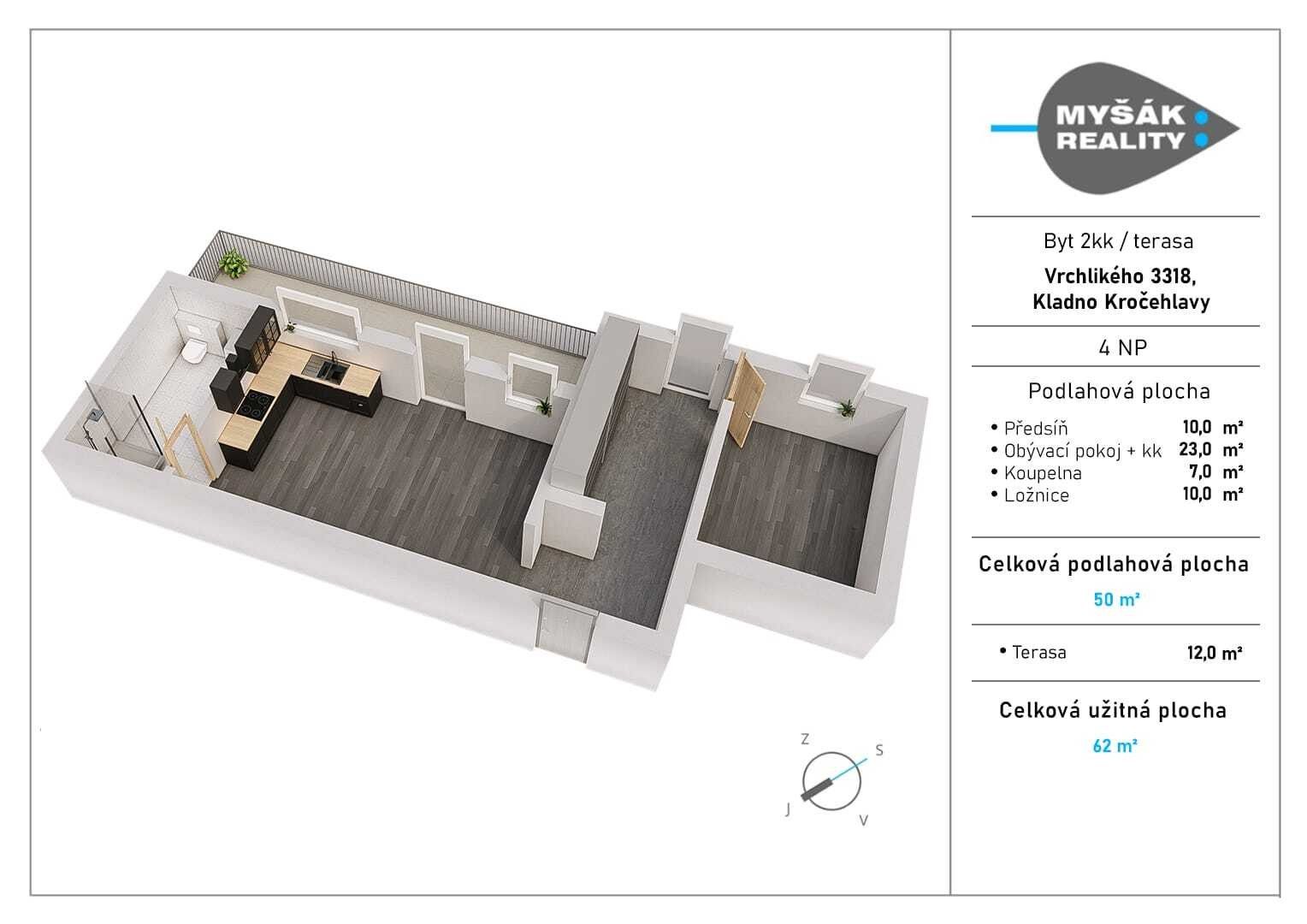 Prodej byt 2+kk - Vrchlického, Kladno, 62 m²